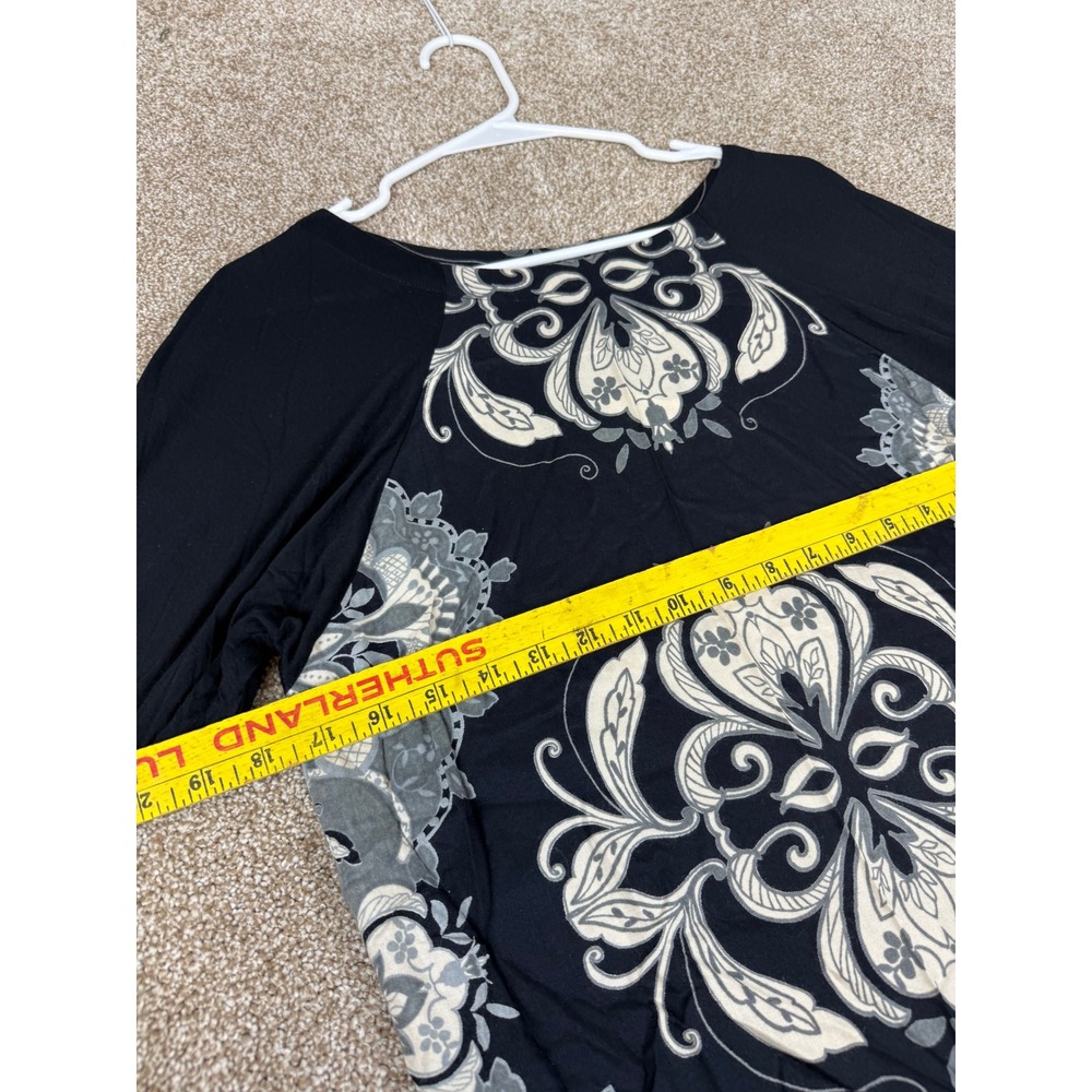 NEW Angie Dress Womens Black White Damask Medallion Raglan Sleeve Mini M Boho - Picture 8 of 11